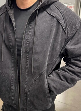 DaeeWooo重磅水洗帆布厚款保暖cleanfit夹克卫衣抗寒棉服拉链外套