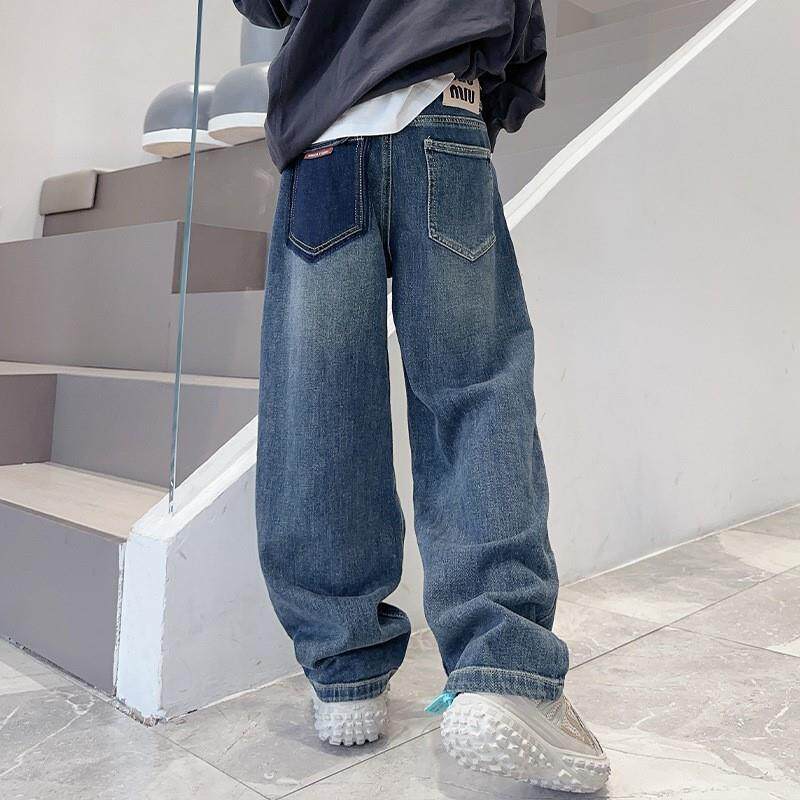 儿童装男童秋装裤子2024新款男孩牛仔裤大童秋季加绒长裤春秋冬款