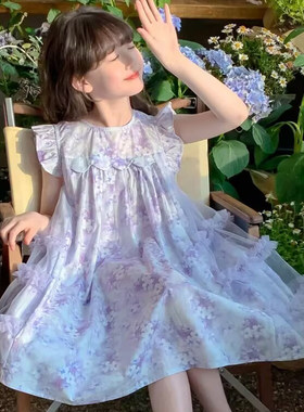 女童连衣裙夏2026新款紫色童装小女孩碎花裙夏季纱裙子儿童公主裙