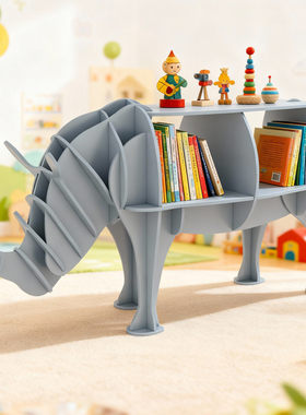 犀牛造型儿童书架绿色创意玩具收纳多功能储物架动物落地装饰摆件