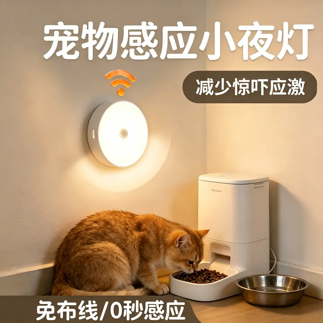 宠物专用小夜灯猫咪小狗仓鼠夜间喂食照明灯磁吸充电感应灯长续航