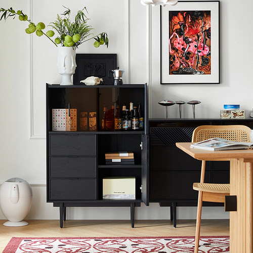 楷墨黑色实木边几玻璃移门餐边柜