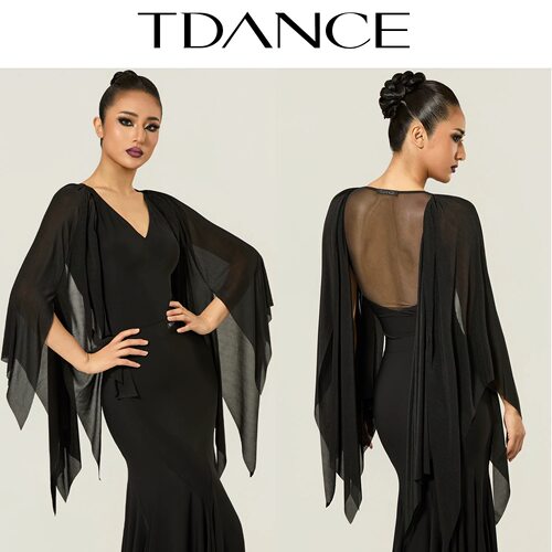 TDANCE26新摩登舞服V领飘片连体