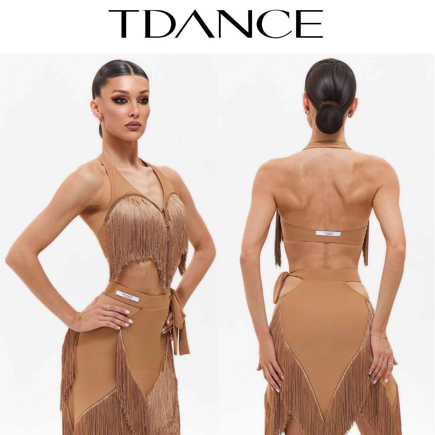 TDANCE拉丁舞练习服挂脖V领流苏上衣短款动感表演班服GL-152