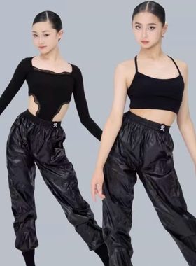 Rdesign拉丁舞服新款女童复古蕾丝上衣肌光热身裤套装百搭练功服