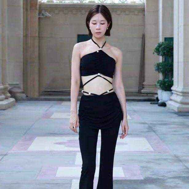 R design成人拉丁舞服珍珠绑带裙裤分体套装日常百搭教师练功服女