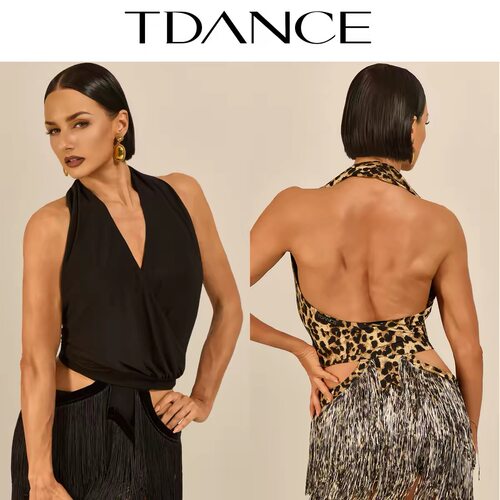 TDANCE女拉丁舞练功服挂脖上衣