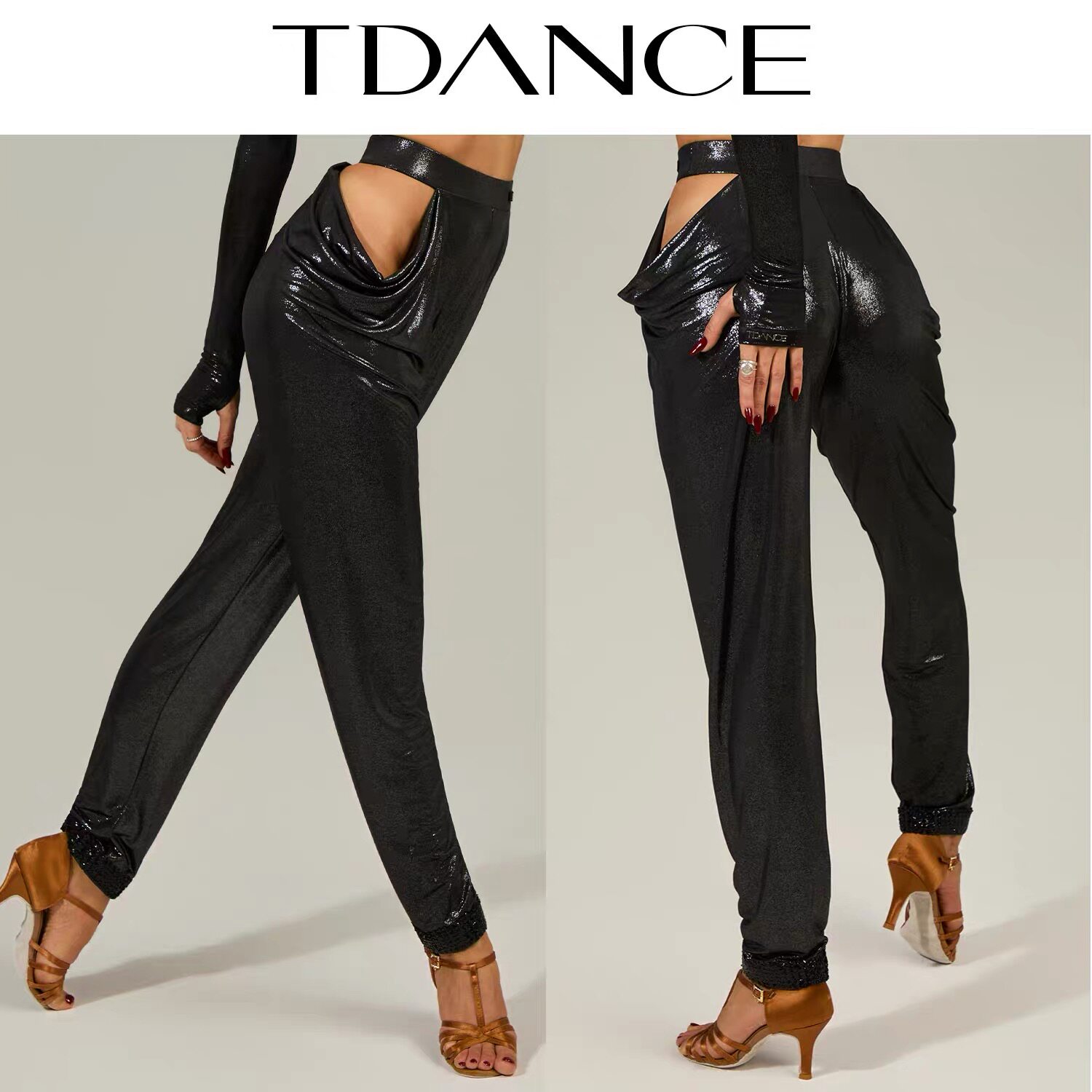 TDANCE拉丁镂空亮片裤哈伦裤显瘦