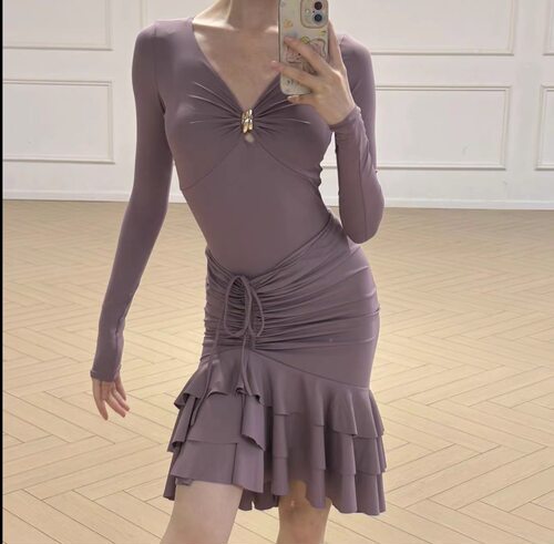 Narisa拉丁半身裙荷叶裙大摆裙女