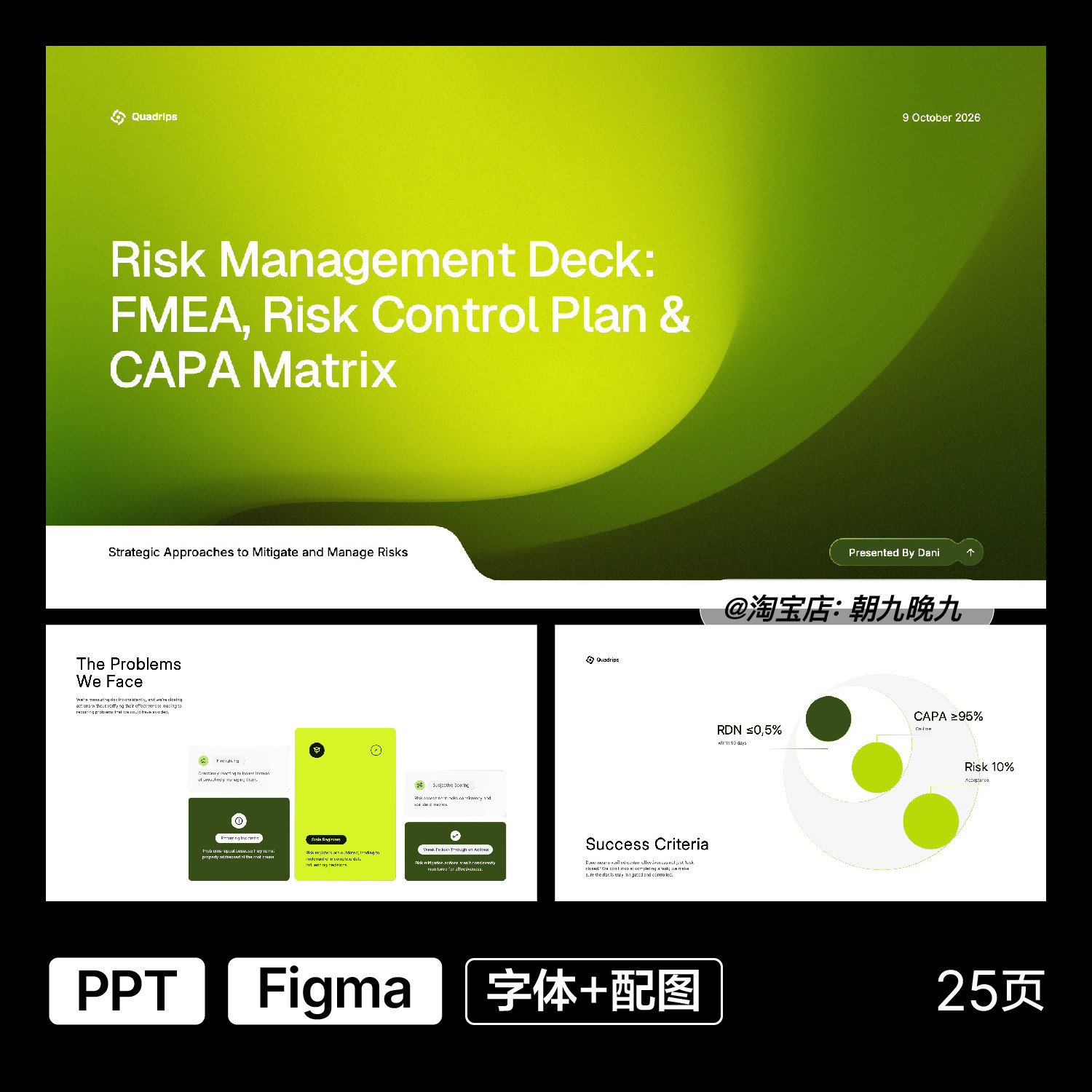 绿色系高级小众品牌风险管理PPT模板Figam源文件模板设计素材