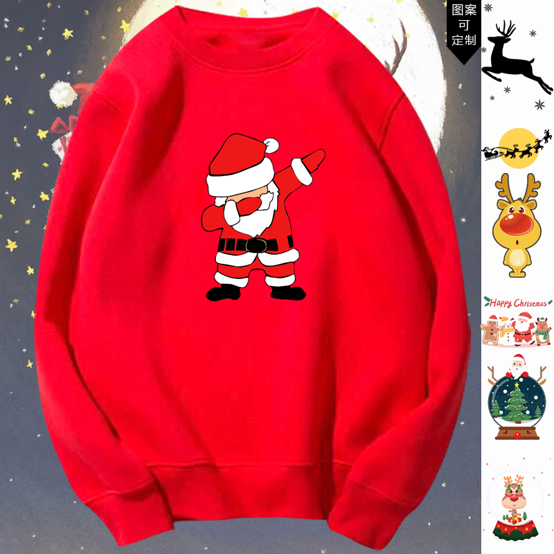 圣诞节圣诞老人姜饼人麋鹿雪花男女春秋冬加绒定制上衣圆领卫衣服