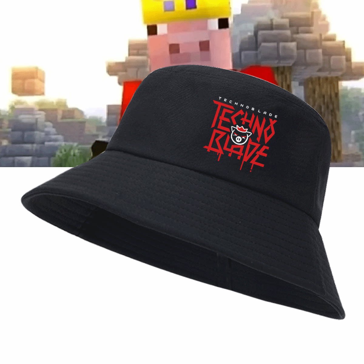 我的世界猪皇血神technoblade周边休闲定制男女防晒盆帽子渔夫帽