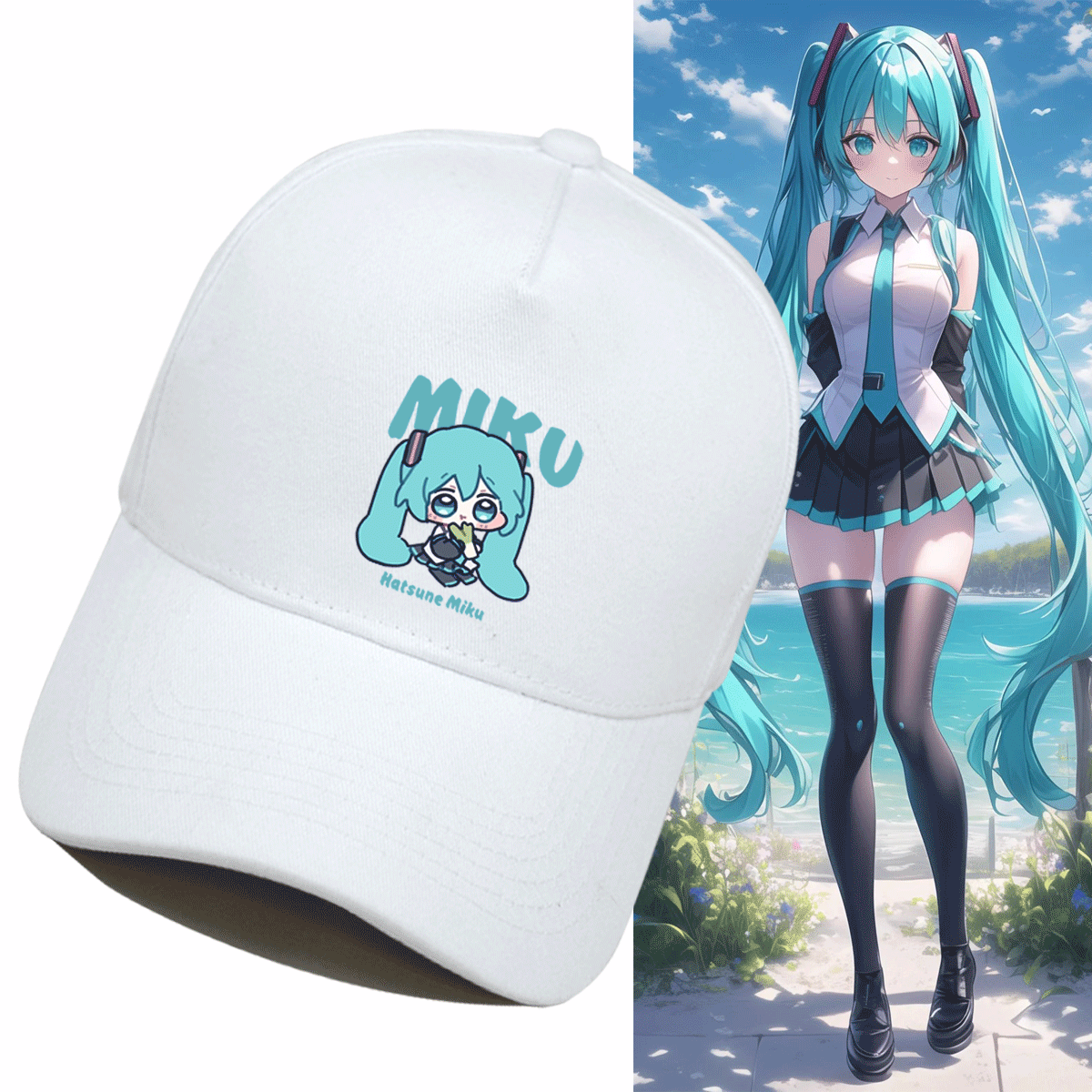 初音miku未来动漫周边二次元Q版风男女可定制情侣鸭舌帽子棒球帽