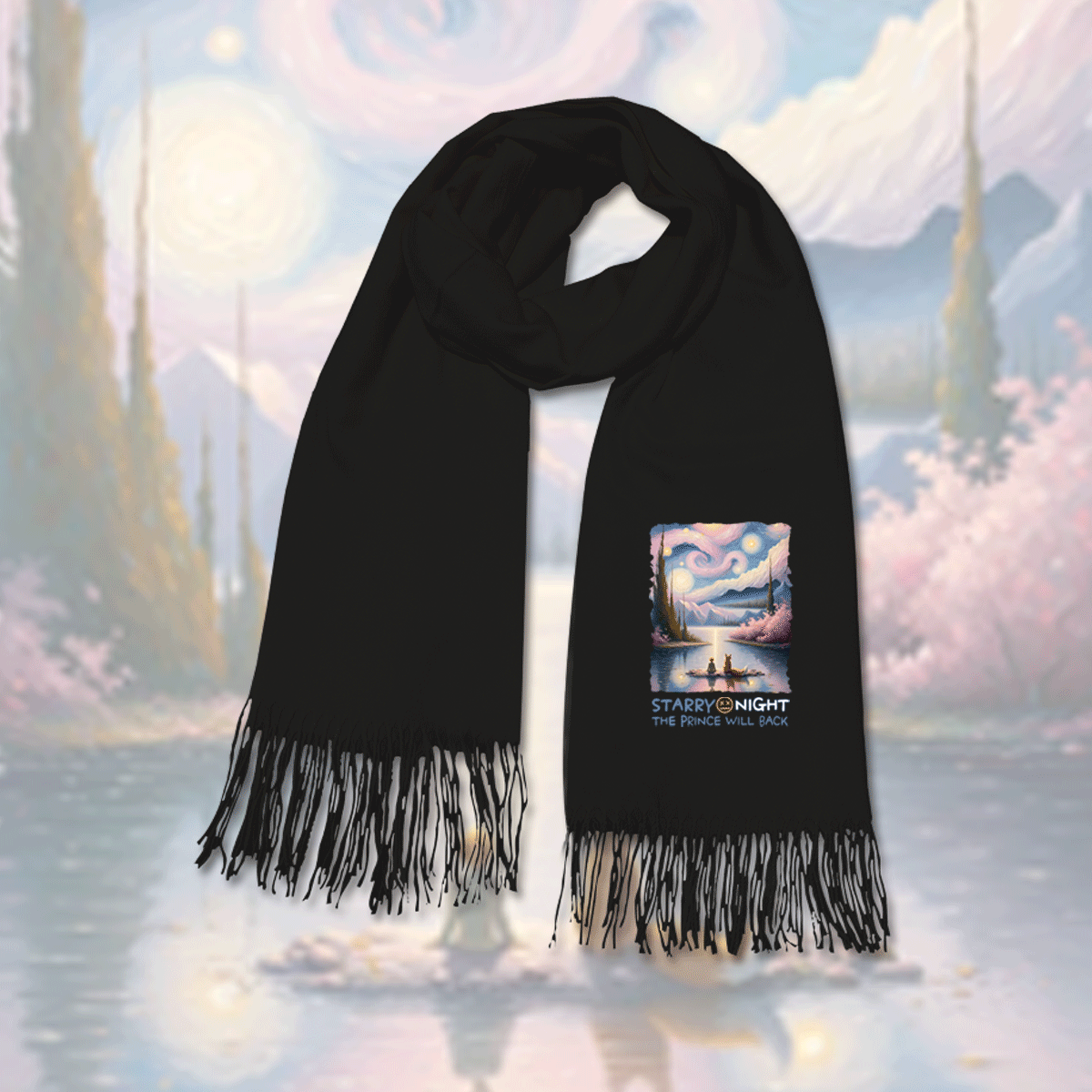 梵高星空小王子经典童话文艺简约联名男女情侣定制围脖披肩围巾