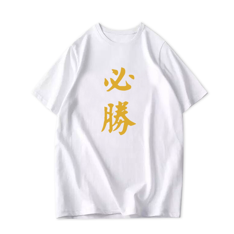中国风汉字考试必胜加油必胜男女时尚文字印花纯棉半截袖休闲-T恤