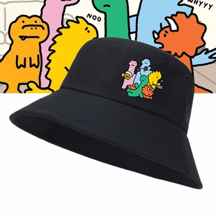 布拉吉奥可爱卡通韩国绿色小恐龙男女情侣可定制盆帽遮阳帽渔夫帽