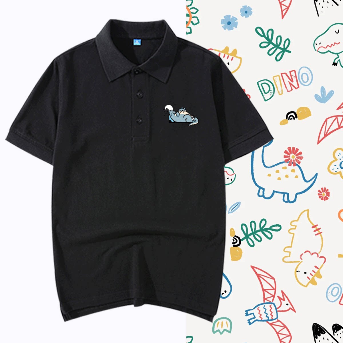 蓝色小恐龙卡通印花男女2025年夏新款可爱百搭定制短袖T恤POLO衫