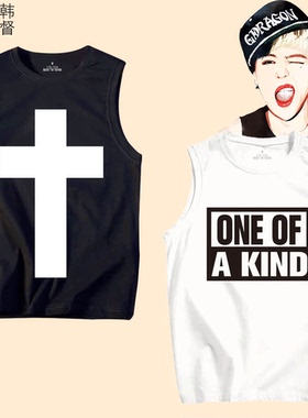 夏BIGBANG GD权志龙同款十字架背心无袖男女款情侣装黑白色T恤衫