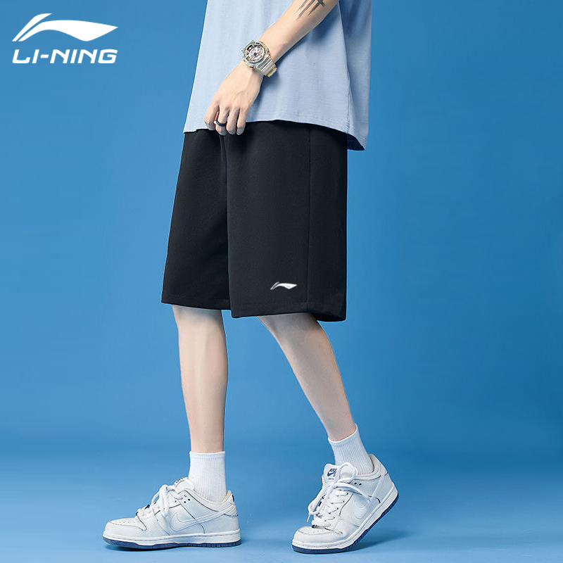 李宁卫裤男短裤2023夏季新款休闲沙滩裤竞速纯棉运动裤子YKST057