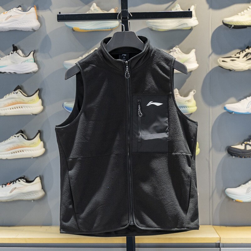 李宁摇粒绒马甲男士2025冬季新款青少年黑色保暖抓绒背心YMDV013