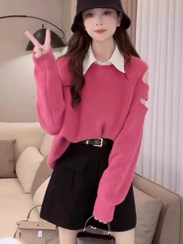 Сексуальный цветной трикотажный свитер с круглым воротником, подходит для подростков