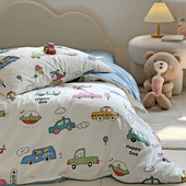 A类婴儿被套单件可爱小汽车儿童60s长绒棉纯棉学生单人被罩三件套
