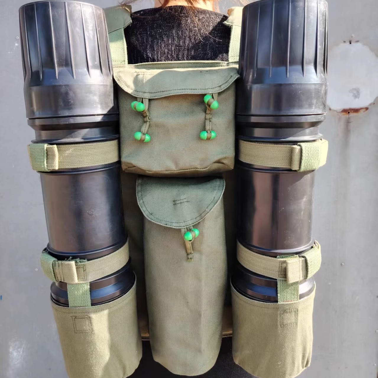 库存帆布双肩背包 收纳桶 画筒包 防潮桶 89式双肩背具