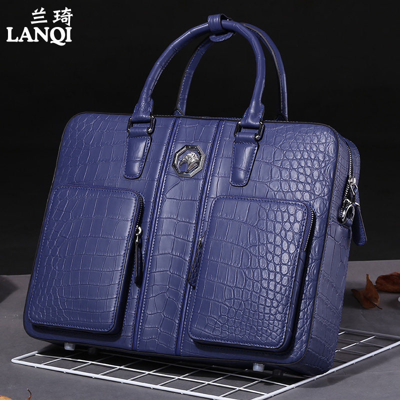 蓝色肚皮鳄鱼皮男包真皮男士商务手提办公律师专用2021新款中青年