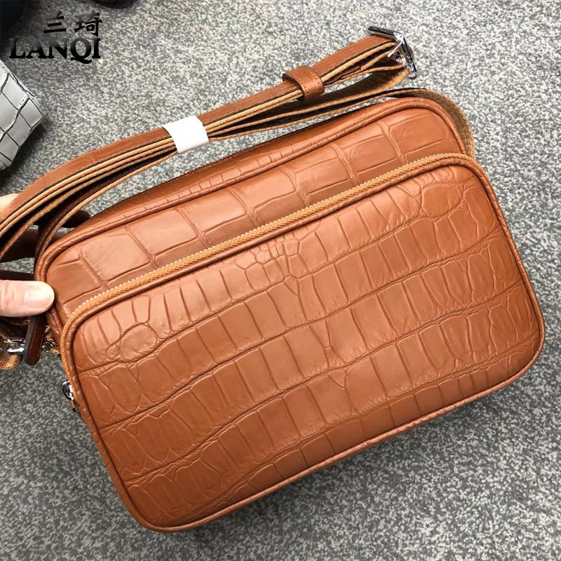 兰琦2022新款国产真鳄鱼肚皮皮包单肩包斜挎真皮稀有皮欧美时尚潮