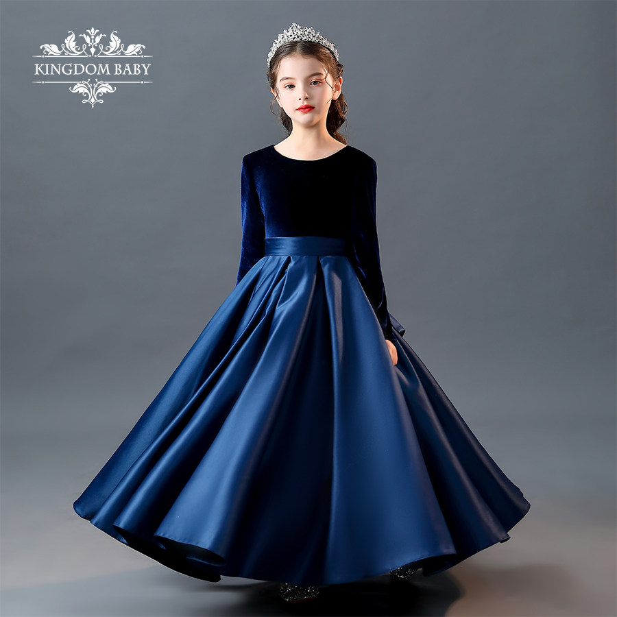 2025新款儿童礼服合唱团钢琴演出服高档金丝绒长袖长款女童礼服