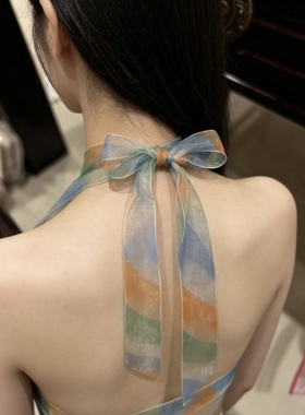 中古乔其纱雪纺云深雾浅唐风印花汉服蝴蝶结古风飘带配饰肩带挂脖