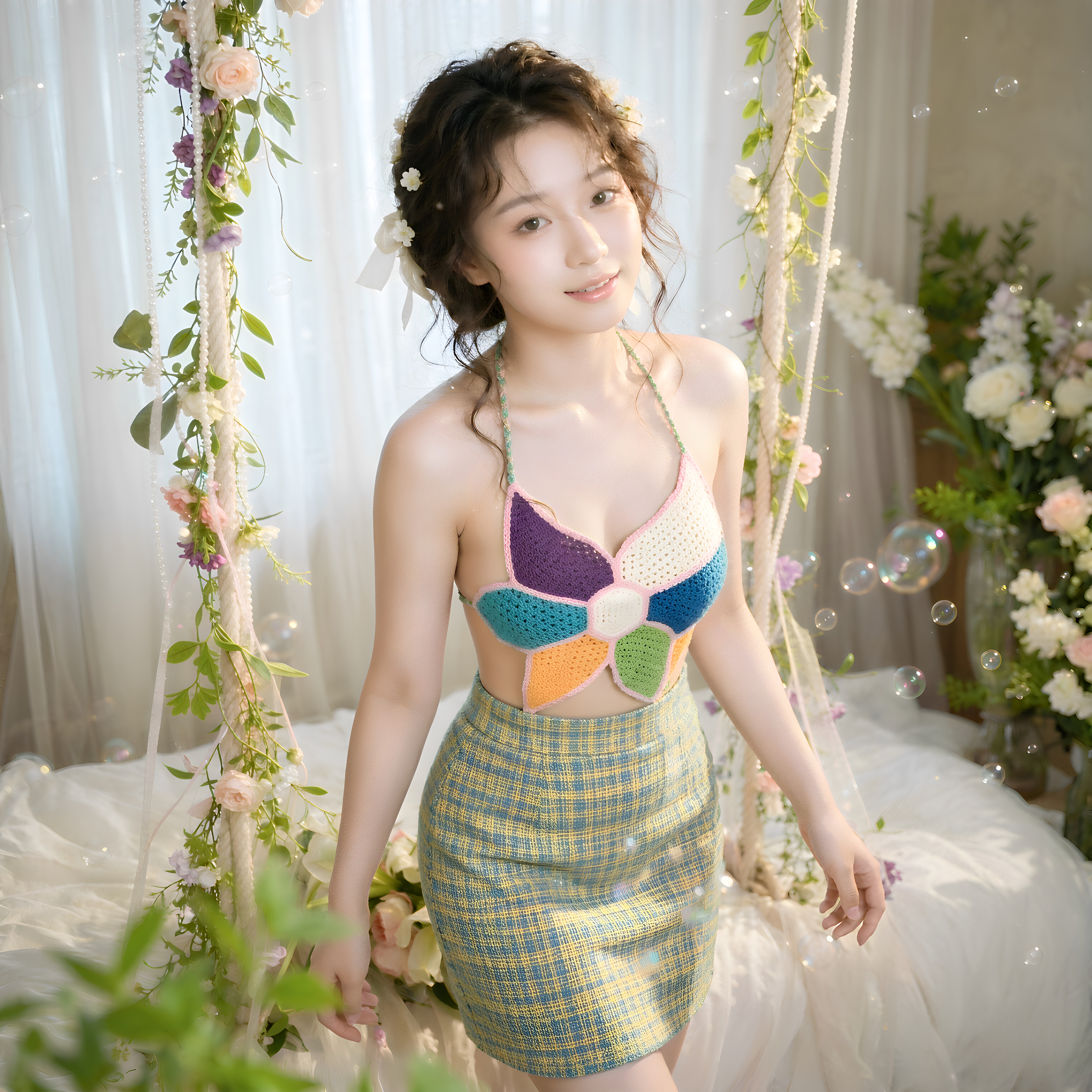 喵仆酱「花域仙草」花瓣肚兜纯欲风性感春日仙女清新风裙包臀睡裙