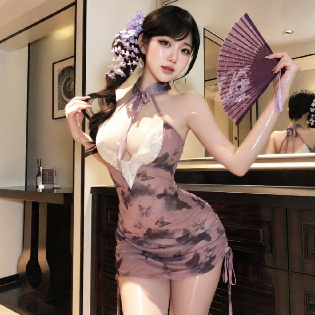 新中式旗袍女国风制服高级感紫色包臀连衣裙纯欲性感内搭薄纱长裙