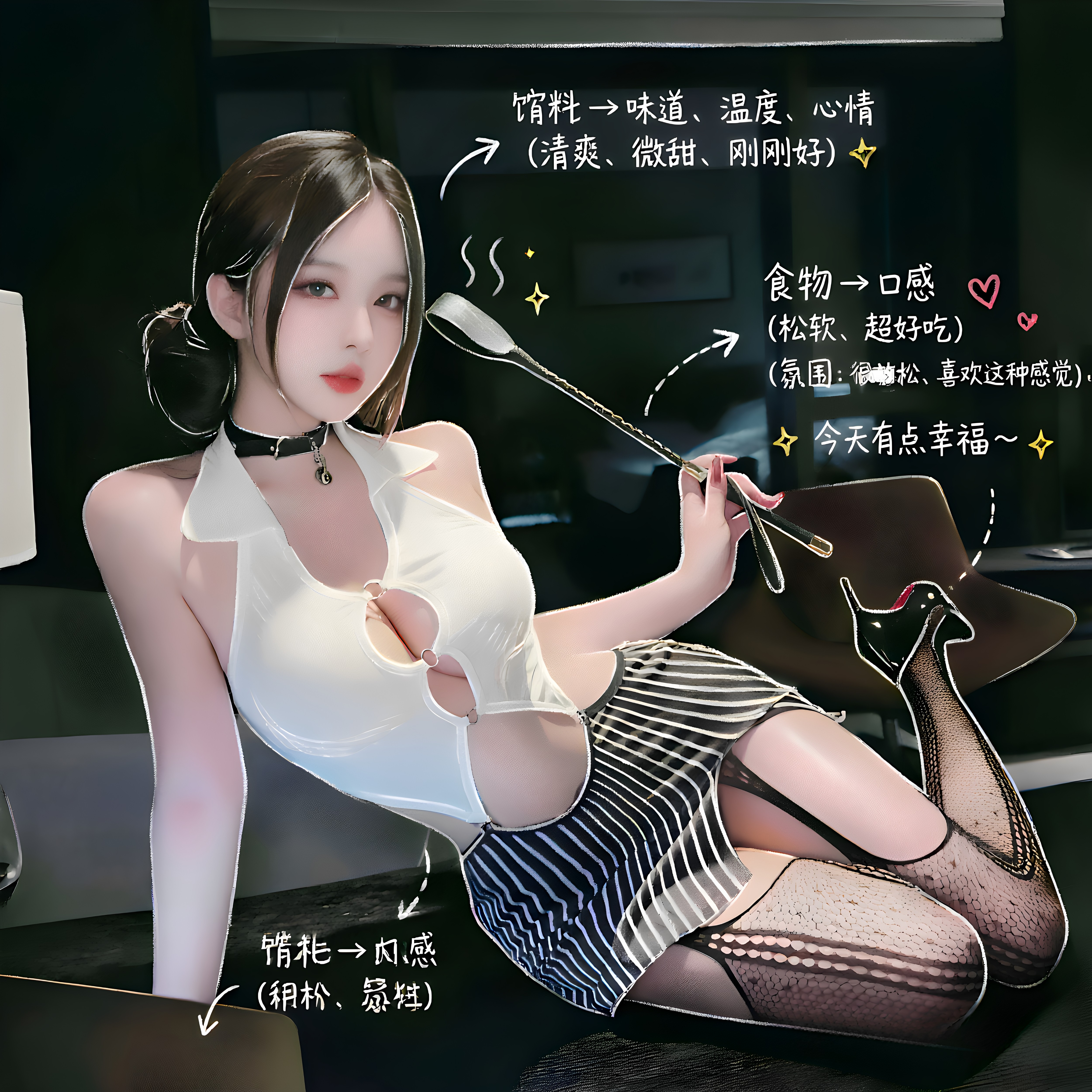 喵仆酱「贪玩社长」性感纯欲黑白条纹辣妹秘书OL紧身包臀情娶内衣