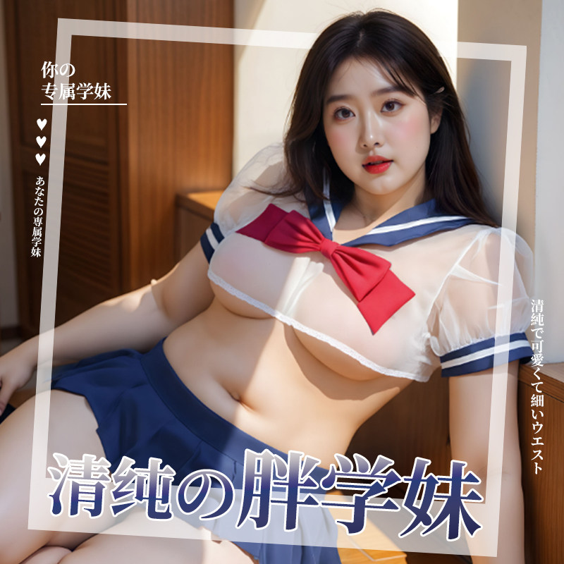 大码胖MM透视纯欲学院风JK超短裙免脱甜美水手制服学妹套装诱惑