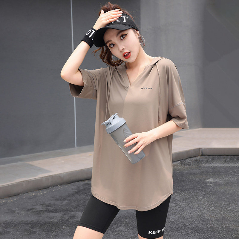 大码运动上衣女胖mm宽松速干衣短袖跑步健身服夏季薄款瑜伽服T恤