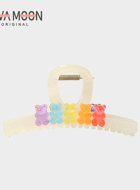 多巴胺彩色小熊抓夹百搭气质鲨鱼夹盘发后脑勺发夹发饰高级感发抓