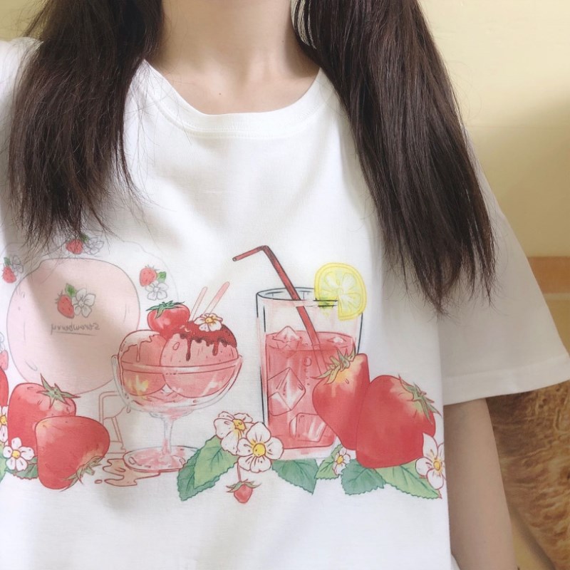 短袖可爱少女印花纯棉女