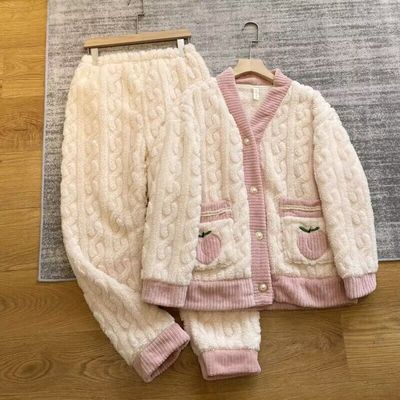 新款2025年珊瑚绒睡衣女冬季网红韩版风法兰绒加厚加绒家居服套装