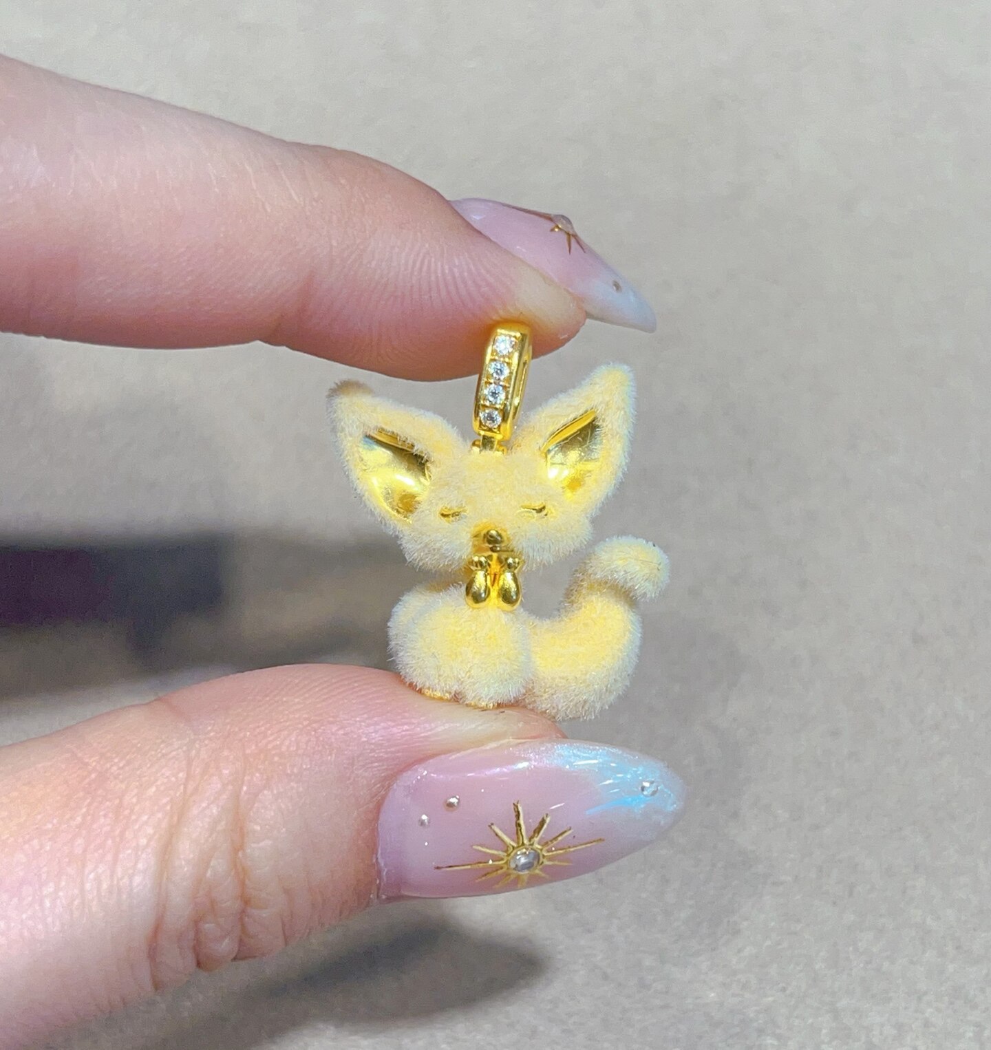 足金999水贝黄金毛绒狐狸吊坠5D工艺2026新款送礼送朋友