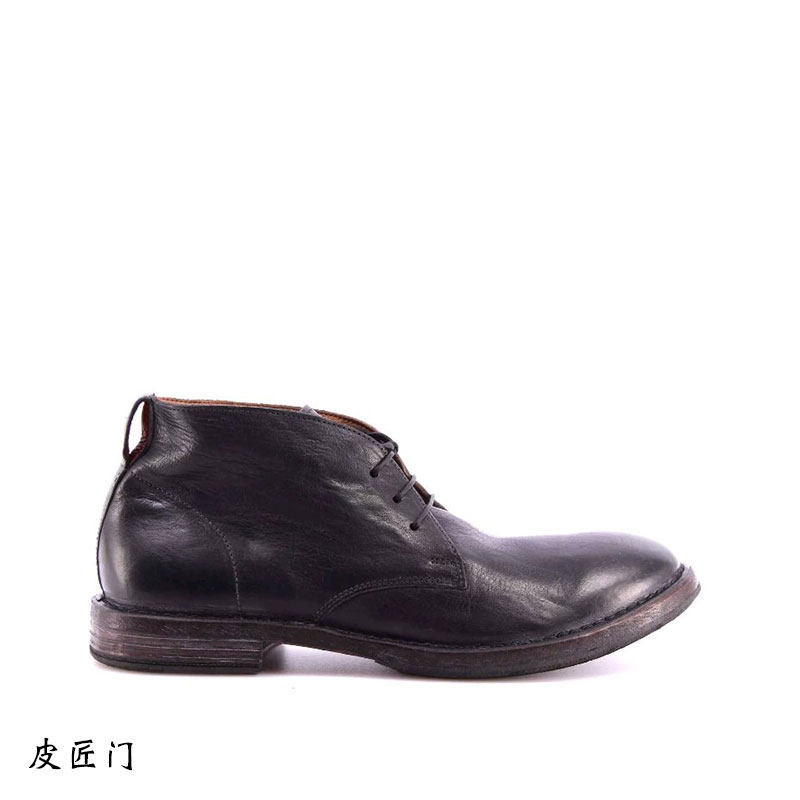 皮匠门 手工鞋 意大利进口牛皮固特异手工缝制男款中帮短靴SM6725