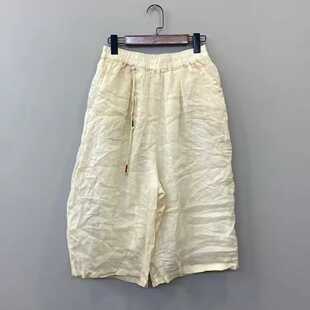 双层苎麻爆款洋气百搭流苏抽绳七分休闲裤直筒裤  裤长70臀围130