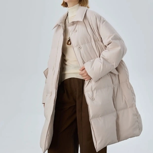 宽松加厚保暖白鸭绒羽绒服外套2555 中性风翻领中长款 2025新款 冬季