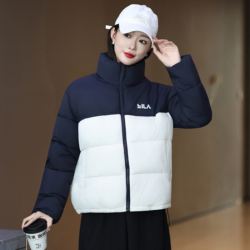 2025年冬短款时尚羽绒棉服女新款拼接宽松立领小个子加厚棉袄