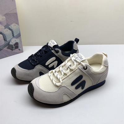 专柜撤柜真皮女鞋复古德训鞋女透气系带圆头厚底运动休闲鞋百搭