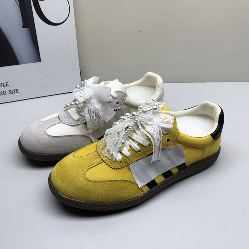 品牌撤柜真皮女鞋复古拼色德训鞋女珍珠装饰软底舒适百搭休闲板鞋