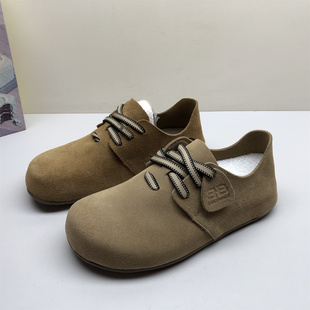 商场撤柜真皮女勃肯鞋女平底系带休闲单鞋反绒皮软底舒适女鞋系带