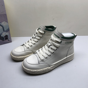 舒适百搭极简小白鞋 圆头平底 女系带休闲鞋 专柜撤柜真皮高帮板鞋