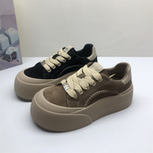 商场撤柜圆头真皮女鞋 女磨砂皮 系带松糕鞋 丑萌厚底简约板鞋 女韩版