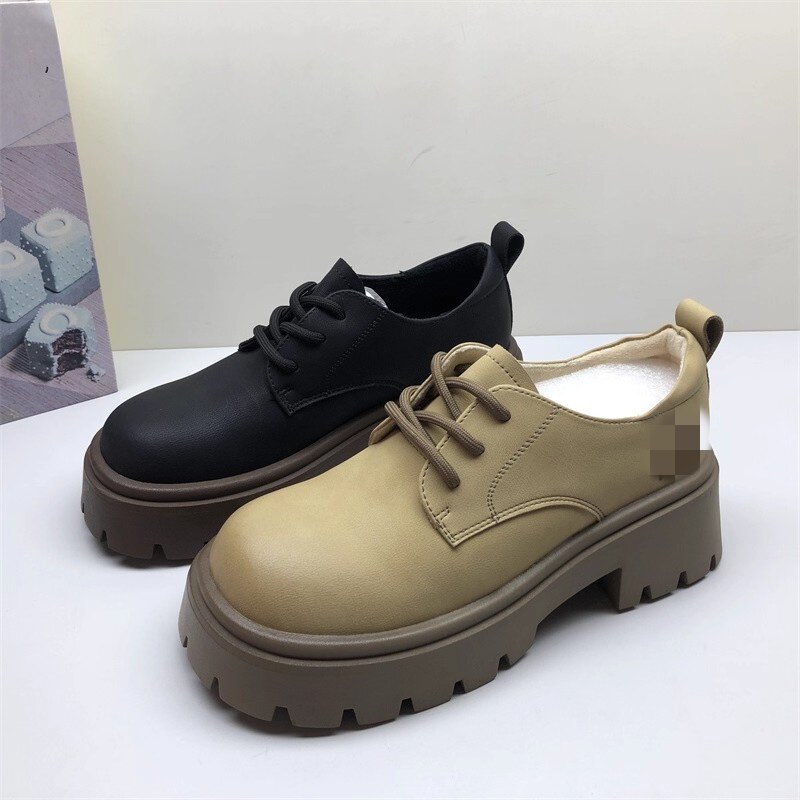 简约乐福鞋女超火松糕底小皮鞋